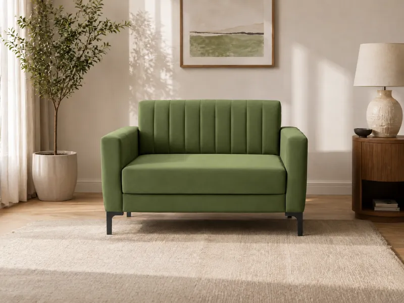 Tulip Upholstered 2 Seater Sofa in Olive Color